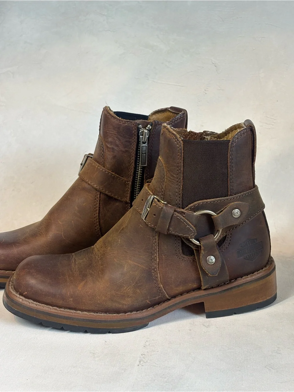 Harley-Davidson Women’s Brown Leather Harness Ankle Boots, size 5.5